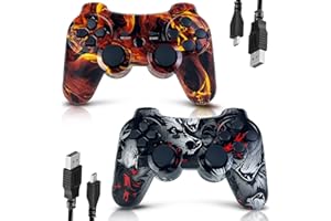 MUZELI Mando para PS3 2 Pack Mando Inalámbrico Wireless Controlador con Doble Vibración, Gyro Axis, Mando para PS3 Gamepad Joystick con 2 cables de carga [no_operating_system]