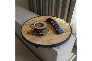 SUGODESIGN Sofatablett Armlehne, Couch-Tablett, Einstellbarer Sofa-Tablett, Getränkehalter, spezielles Design stoßfeste Umrandung, Sitzgarnitur Ablage, Durchmesser ⌀ 34 cm, Holz-Optik, Comfy