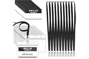 Gimars 50SETS Funda de Tarjeta Identificación PVC Transparente Portatarjeta Impermeable Horizontal con Clip Colgante Tarjeta Identificativa con Cinta de Cuello para Conferencias Empleados Ferias,Negra