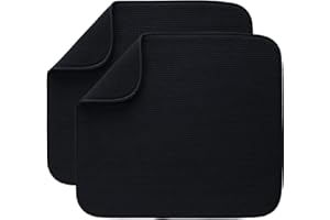 BW&HM Draining Board Mats Draining Mat Microfibre Dish Drying Mats for Kitchen Super Absorbent Quick Drying 40cm x 46 cm 2 Pack Black