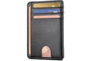 Teskyer Portefeuille Homme, Porte Carte Bancaire, Portefeuille en cuir PU, Porte Cartes de Credit, Petit Portefeuille Homme, Protection RFID, Design Minimaliste, Noir