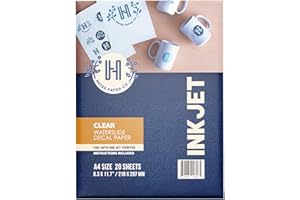 Hayes Paper Co. Papier décalcomanie transparent, Jet d’encre, 20 feuilles de décalcomanie Premium Taille A4 Imprimables, Transfert à l’eau.