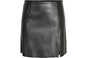 NOISY MAY Falda Minifalda - Falda de imitación de Cuero Ajustada al Cuerpo con Abertura Lateral
