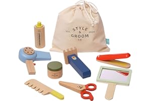 Manhattan Toy Style & Groom - Kit per acconciature e toelettatura dei capelli, 9 pezzi, in legno
