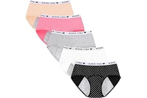 BYSION Culotte Menstruelle pour Filles Coton Adolescentes sous-vêtements Anti-fuites Protection Menstruation Slips pour 10-18 Ans, Lot de 5 (Doit être utilisé avec des Serviettes hygiéniques ou des tampons)