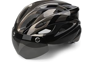 Shinmax Casque de vélo avec éclairage LED, Casque de vélo Unisexe avec Visière de Protection éclairage de sécurité Casque de vélo Adulte magnétique Amovible Planche à roulettes Ski & Snowboard 56-62cm