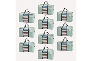 VENO 10 Pack Heavy Duty Moving Bags for Clothes,Extra Large Moving House Essentials,Underbed Storage Packing Boxes for Duvet,Waterproof Laundry Bags Organiser (Light Green,10 Pack)