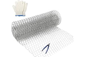Feizeisun Floristry Chicken Wire, Chicken Wire Mesh 350mm x 1m 1 Roll, Lightweight Galvanized Hexagonal Garden Wire Netting Fence for DIY Craft and Garden Protection, with Cutting Pliers and Gloves