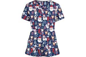 GENERIC Christmas Black Scrubs V Neck Christmas Scrub Top Xmas Christmas Scrubs Tops Nurse Adult Santa Nurse Uniform Women Workwear Beauty Tunic Medical Uniforms & Scrubs Work Healthcare Tunics For Women