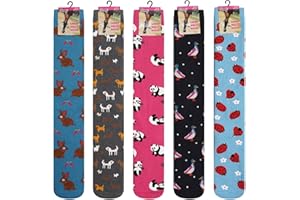 Soxy Ladies Design Wellington Boot Socks - 5 Pack - Women's Cotton Rich Breathable Welly Socks - Festival Walking Hiking Thermal Socks - Assorted Patterns - Animal Designs - UK Shoe Size 4-6