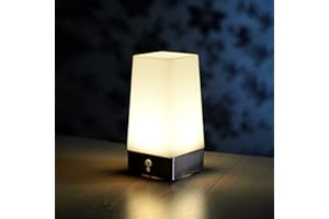 Auraglow Wireless PIR Motion Sensor Table Lamp Super Bright LED Battery Powered Hallway Night Light - Square - 1 Pack