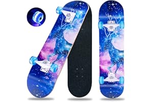 CLYCTIP Monopatín de 31 x 8 pulgadas completo Cruiser Skateboard para principiantes, 8 capas de madera de arce ABEC-11 rodamientos de bolas, Double Kick Deck Concave Skateboard para jóvenes y adultos