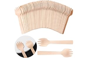 HONOSON Lot de 300 fourchettes en bambou - Petites fourchettes jetables en bois - Fourchettes à apéritifs - Couverts en bambou - Mini ustensiles - Fourchette à gâteau pour carnaval, anniversaire, fête -