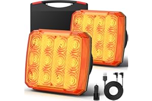 ‎AUTOUTLET AUTOUTLET 2 Stück Warnleuchten Wiederaufladbar, Kabellose LED Magnetische Warnlicht mit 2000mAh Akku & 18 Blinkmodi, IP65 Wasserdicht Blinklichter E9 & E57 Mark, Warnung Beacon Notfall Lichter