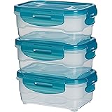 Amazon Basics, Set per la conservazione degli alimenti, 3 pezzi con chiusura ad aria, 3 x 0,6 litri, colore azzurro