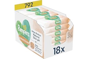 ‎PAMPERS Pampers Harmonie Protect & Care Chusteczki nawilżane dla dzieci 18 opakowań = 792 chusteczek nawilżanych dla dzieci, pomagają zachować naturalne pH skóry