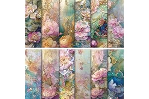 EPUNK 24 Sheets 6x6 Vintage Floral Craft Paper - Premium Cardstock for Scrapbooking, Decoupage & Photo Album DIY (12 Designs)