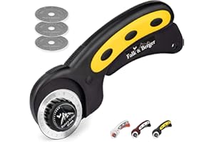 Falk & Berger® Cutter rotatif avec lame en acier SKS-7 de 45 mm, extrêmement tranchant et durable en acier japonais fin (alliage trempé) Poignée ergonomique coupe le tissu, etc. Noir/Jaune