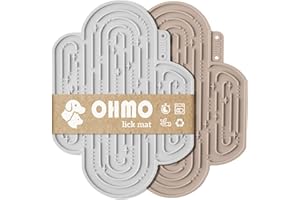 OHMO Licky Mats for Dogs, Lick Mat for Puppy Cat - 2 Pcs Cute Cactus Design, for Pet Anxiety Relief and Slow Feeding, Food Grade Silicone (Ash&Sand)