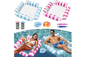 FALUCKYY 2 Pack Pool Float Water Hammock, 4-in-1 Inflatable Pool Floats Hammock,Multi-Purpose Pool Floats with Cup Holders for Summer Swimming Pool Beach