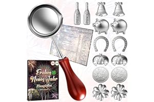 KENVORA Zinngießen Set Silvester Spiele 2026-14 Zinnfiguren und 1 Löffel, Silvester Glücksbringer Geschenke, Neujahrsgeschenke Gesunde Alternative zum Bleigießen für Partyspiele Deko