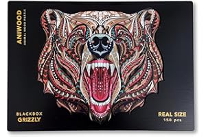 Juegaconmigo Aniwood drewniane puzzle w kształcie zwierząt Wieczko z wytłoczeniem w rozmiarze puzzli Zawiera unikalne elementy z kształtami zwierząt (rozmiar M, niedźwiedź)