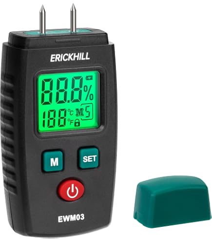 Kiprim WM02 Pin-Type Moisture Meter – Digital Detector For Wood, Wall, Building Materials With LCD, Temp Display, 4 Modes & Replacement Pins