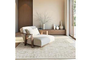 XSIVOD Teppich 120x160 cm Kurzflor - Waschbarer Rutschfester Wohnzimmerteppich, Boho Vintage Design, Klein Carpet rutschfest Waschbar, Teppiche für Schlafzimmer, Küche, Esszimmer, Büro, Beige