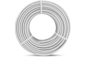 hannger 5MM Wire Rope, 15M PVC Coated Steel Cable 7×7 Strand Core, Ideal Cable Railing System for Stair Handrail Balusters Porch Fence Deck, String Light Hanging, Clothesline, Curtains, Shade Sail