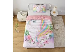 MUSOLEI Copripiumino singolo Unicorno bambina Biancheria da letto Completo letto singolo bambina Set copripiumino singolo bambini 2 Pezzi Copripiumino 135x200 e 1 federa 50X80cm Poliestere