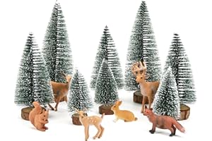 CADIMUS 14 Stück Weihnachten Mini Figuren,Weihnachtsbaum Mini Künstlich Ornament,Tannenbaum Klein Kaninchen, Eichhörnchen, Elch, Fuchs, Rentier Figuren,für Weihnachten Tischdeko Schaufenster Geschenke DIY