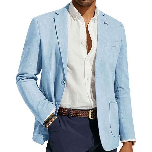 Blazer Homme Léger En Lin - Coupe Ajustée Décontractée - 2 Boutons - 8