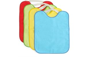 Ti TIN| Lot de 4 Bavoirs Éponges Imperméables| 33x36 cm | 90% Coton 10% polyester - Bavoirs Bébés de plus de 1 an - Fermeture Élastique - Doublure Vinyle - Motif et Couleur unie - 320gr/m²