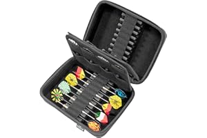 RAIACE RAIACEBoîtier de Rangement Rigide pour fléchettes pour 18 fléchettes à Pointe en Acier ou à Pointe Souple, étui de Transport pour fléchettes, tiges et ailettes. (Boîtier Uniquement) - Noir