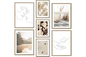 ag.art deco® Zestaw 7 plakatów w stylu boho, trawa pampasowa, plaża, abstrakcja, sztuka liniowa, wieloczęściowa, beżowa dekoracja ścienna do salonu i sypialni, bez ramy