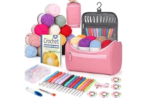 Reessy Crochet Kits for Beginners Adults, Complete Crochet Kits for Beginners Kids with 15Pcs Crochet Yarn Ergonomic Crochet Hooks Crochet Bag, Beginner Crochet Kit Crochet Starter Kit UK- Pink