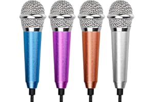 ALFFREUDE 4 Pezzi Mini Microfono Karaoke Mini Microfono Portatile per Telefono in Metallo Cablato per Telefoni Cellulari e Laptop (4 Colori)