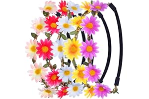 EBOOT Multicolor Daisy Flower Headband Crown with Adjustable Elastic Ribbon, 5 Pieces (Multicolor B)