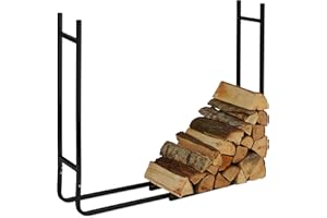 Relaxdays Leñero Metálico, Estantería Leña Acero, Interior y Exterior, Almacenamiento Troncos, 91 x 123 x 19,5 cm, Negro