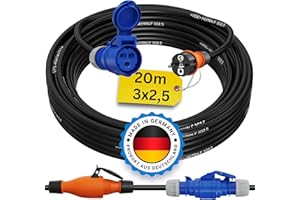 NETBOTE24 Schuko to CEE Adapter 20 m Camping Power Cable PCE H07RN-F 3 x 2.5 Land Power Cable Motorhome Caravan Cable Camping Adapter 20 m Power Extension Cable CEE Plug Camping Plug