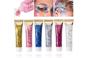 Teekerwan 6 paillettes de visage, Concert Glitter gel, Face Eye Hair Festival carnaval accessoires maquillage, Brillant corps féminin Glitter Gel (01)