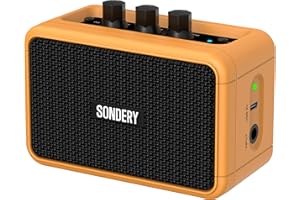 Sondery Mini Ampli Guitare Bluetooth Deux Haut-Parleurs 5W Amplificateur de Pratique Portable Rechargeable avec Overdrive et Effets Propres pour Guitares électriques