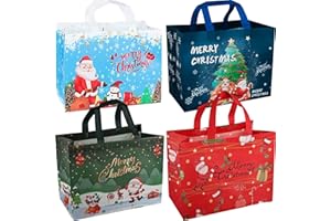BELSVOR Grandes Juego de 4 Bolsas para regalo Navidad, 4 bolsas de Regalo navidad con asas, 32,5 × 25 × 17 CM, Bolsas Regalo para dulces/regalos, bolsas navideñas
