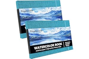 DagouColor Acquerello Sketchbook Libro, 5.5"x8.5", 2 Pack, 30 Fogli, 300GSM Carta Colore Acquatico Pressata Freddo, Copertina Tessuto Libro per Artisti Principianti Adulti Bambini, Pittura, Disegno
