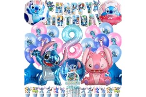 HTTMTTS Decoration Anniversaire Stich Fille 8 Ans, Ballon Stich Anniversaire 8 Ans, Deco Anniversaire Lilo et Stich, Kit Anniversaire Fête Ballon Stich et Décoration Gâteau (Anniversaire Stich 8 Ans)