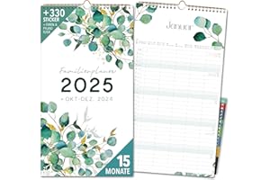 SCHÖNE GÜTER EUKALYPTUS kalendarz rodzinny na rok 2025, 5 kolumn, planer rodzinny 2025 i październik - grudzień 2024, kalendarz ścienny 24 x 43 cm, planer dla rodziny na 2025 rok, planer ścienny, naklejki,