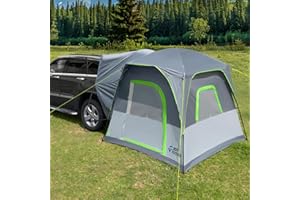 JOYTUTUS Tente SUV avec véranda et tente de camping pour la famille, grande tente pour voiture spatiale pour 4-9 personnes, SUV à double usage ou camping sous la pluie, double porte, toit ciel étoilé