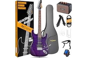 Leo Jaymz 39" Full Size ST Style Electric Guitar Starter Kit with SSH Pickup, 5W Portable Amp, Tuner, Gig Bag, Strap & Accessories (Violet Ocean)
