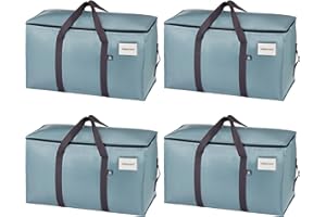 VENO Lot de 4 Sac de Déménagement extra larges avec fermetures éclair et poignées de transport, Sac Rangement Vetement robustes pour un gain de place (Bleu Clair, Lot de 4)