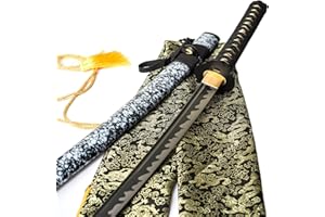 TSIAO CHIH 40 Zoll handgeschmiedetes Japanisches Samurai-Schwert Full Tang 1060 Kohlenstoffstahl Eisen Tsuba geschmiedetes gefaltetes rotes Damaststahl echtes Katana-Schwert